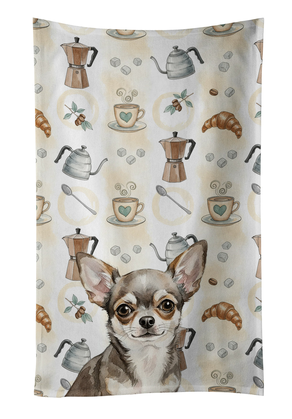 Chihuahua Coffee Bar Kitchen Towel Velour Plush Front and Cotton Loop Back Machine Washable