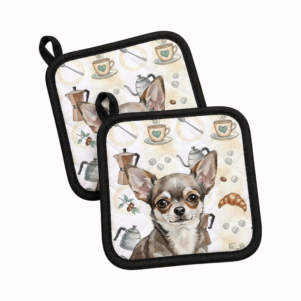 Chihuahua Coffee Bar Pot Holder Set of 2 Heat Resistant Quilted Hot Pads 7.5 x 7.5 Inch, Insulated Kitchen Trivets for Cooking & Baking