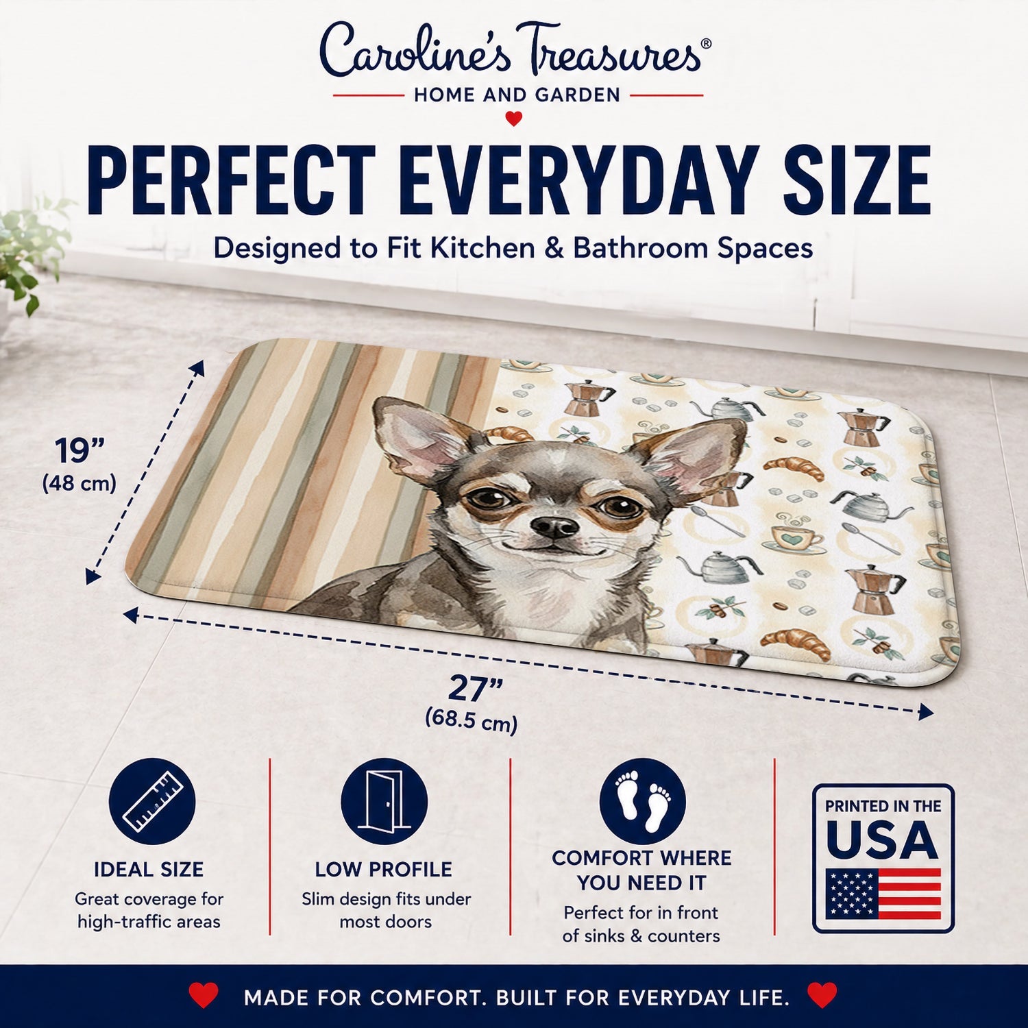 Chihuahua Coffee Bar Memory Foam Kitchen Mat Machine Washable Anti-Fatigue Cushion Comfort Bath or Kitchen Rug
