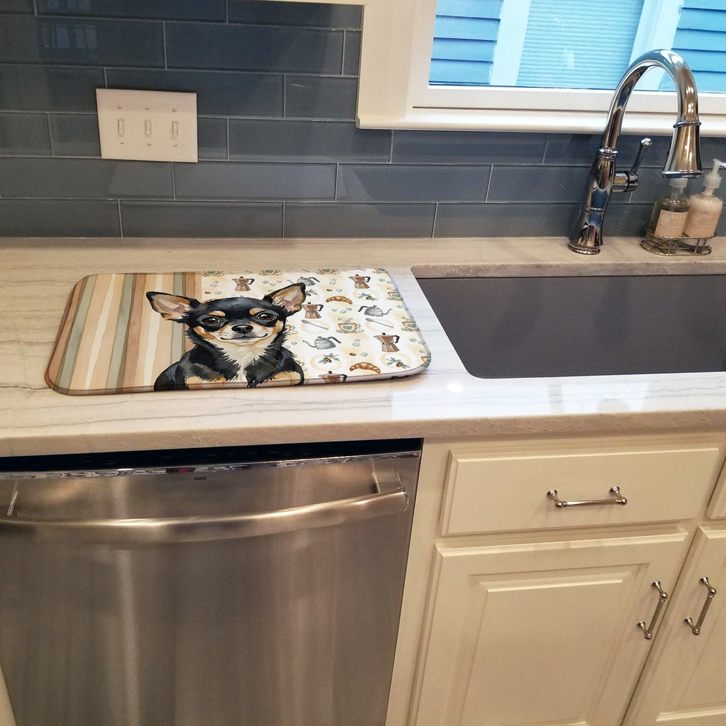Black and Tan Chihuahua Coffee Bar Dish Drying Mat Absorbent Dish Drying Mat Pad for Kitchen Counter Dish Drainer Mat for Countertop, 14 x 21", Multicolor