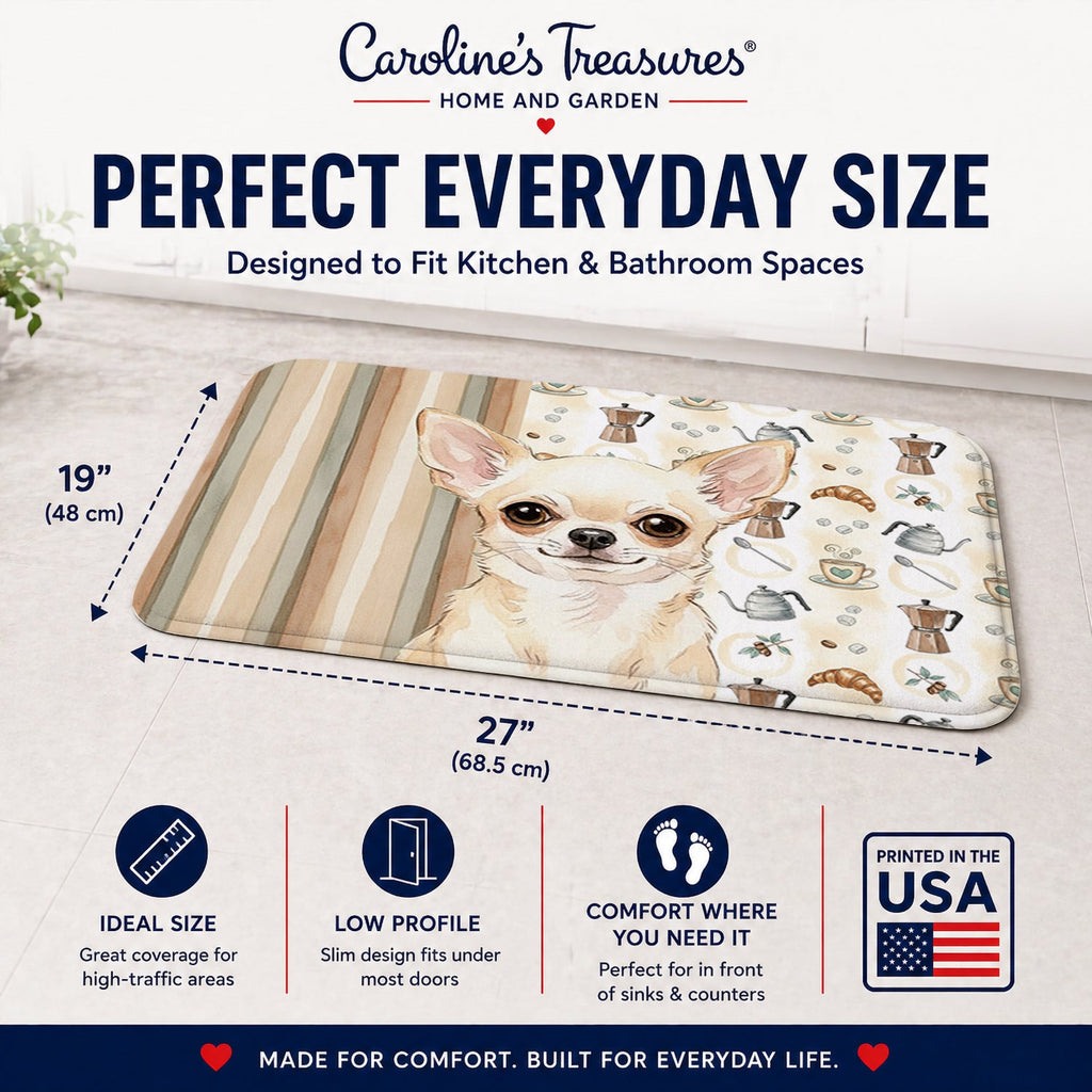 Cream Chihuahua Coffee Bar Memory Foam Kitchen Mat Machine Washable Anti-Fatigue Cushion Comfort Bath or Kitchen Rug