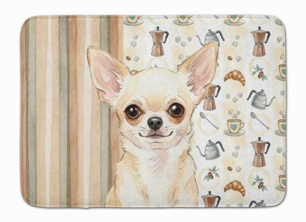 Cream Chihuahua Coffee Bar Memory Foam Kitchen Mat Machine Washable Anti-Fatigue Cushion Comfort Bath or Kitchen Rug
