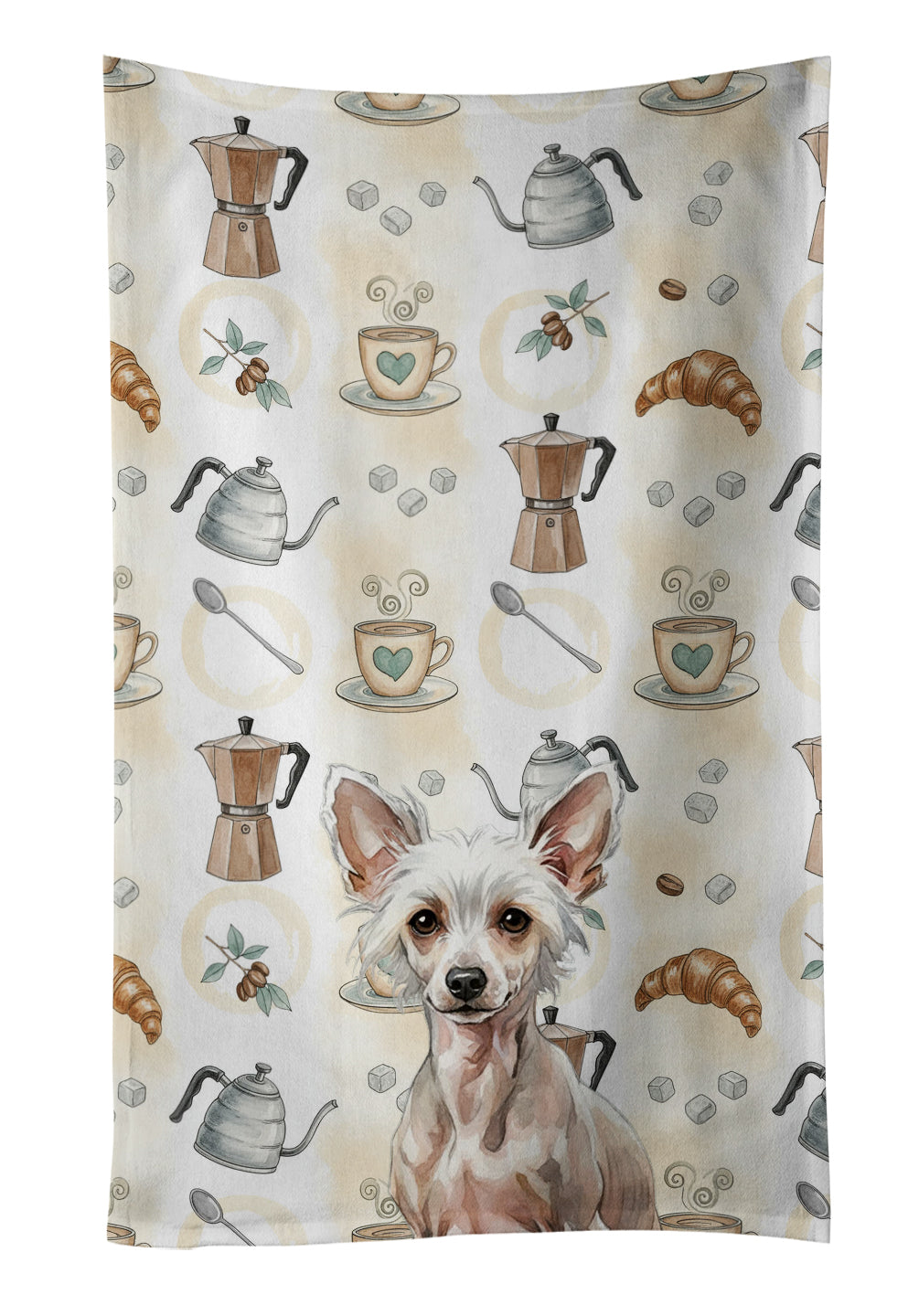 Hairless Chinese Crested Coffee Bar Kitchen Towel Velour Plush Front and Cotton Loop Back Machine Washable