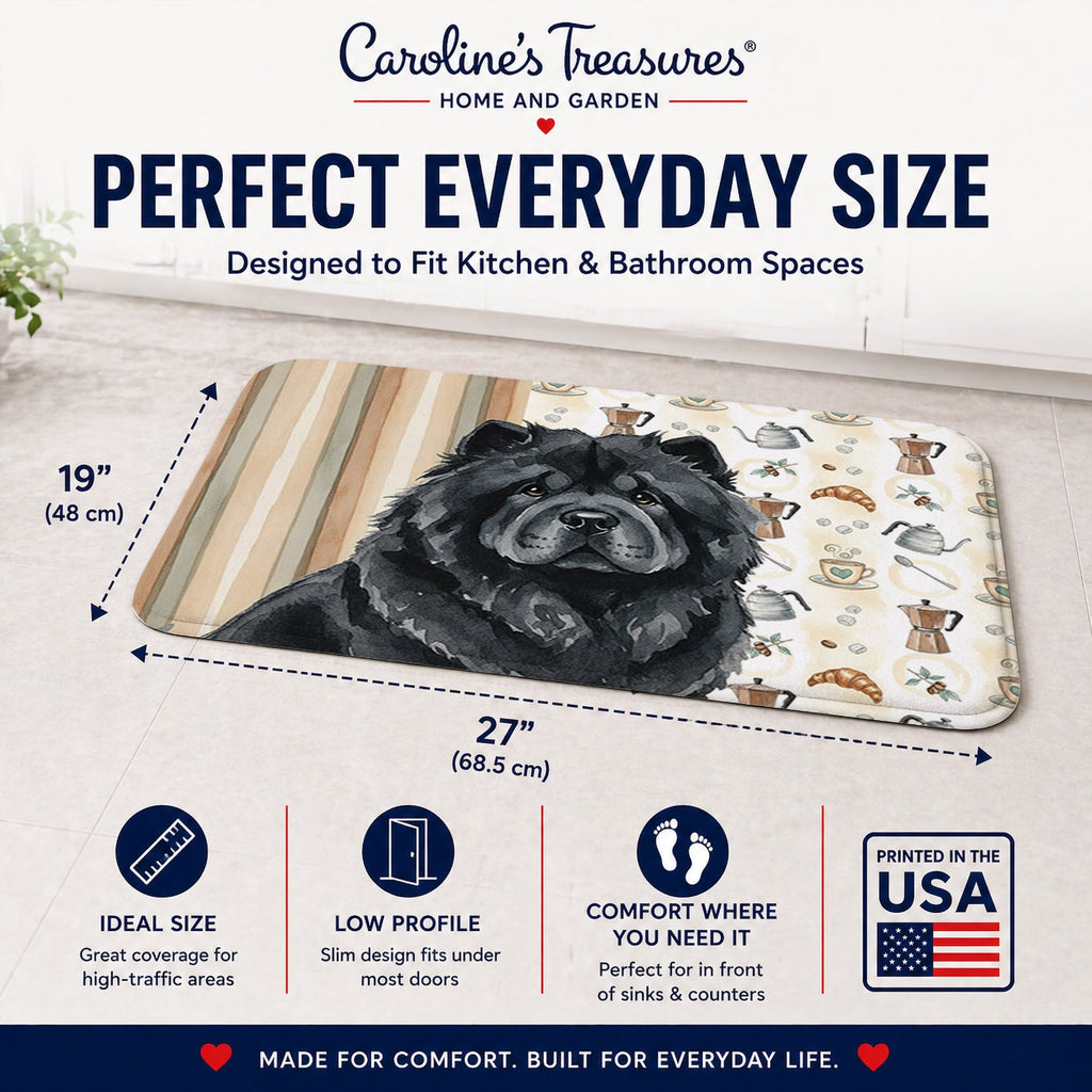 Black Chow Chow Coffee Bar Memory Foam Kitchen Mat Machine Washable Anti-Fatigue Cushion Comfort Bath or Kitchen Rug