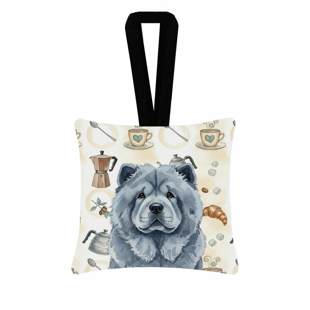 Blue Chow Chow Coffee Bar Hanging Square Fabric Ornament 3.5 � 3.5 Decorative Door-Knob & Tree Hanger, Soft Fabric