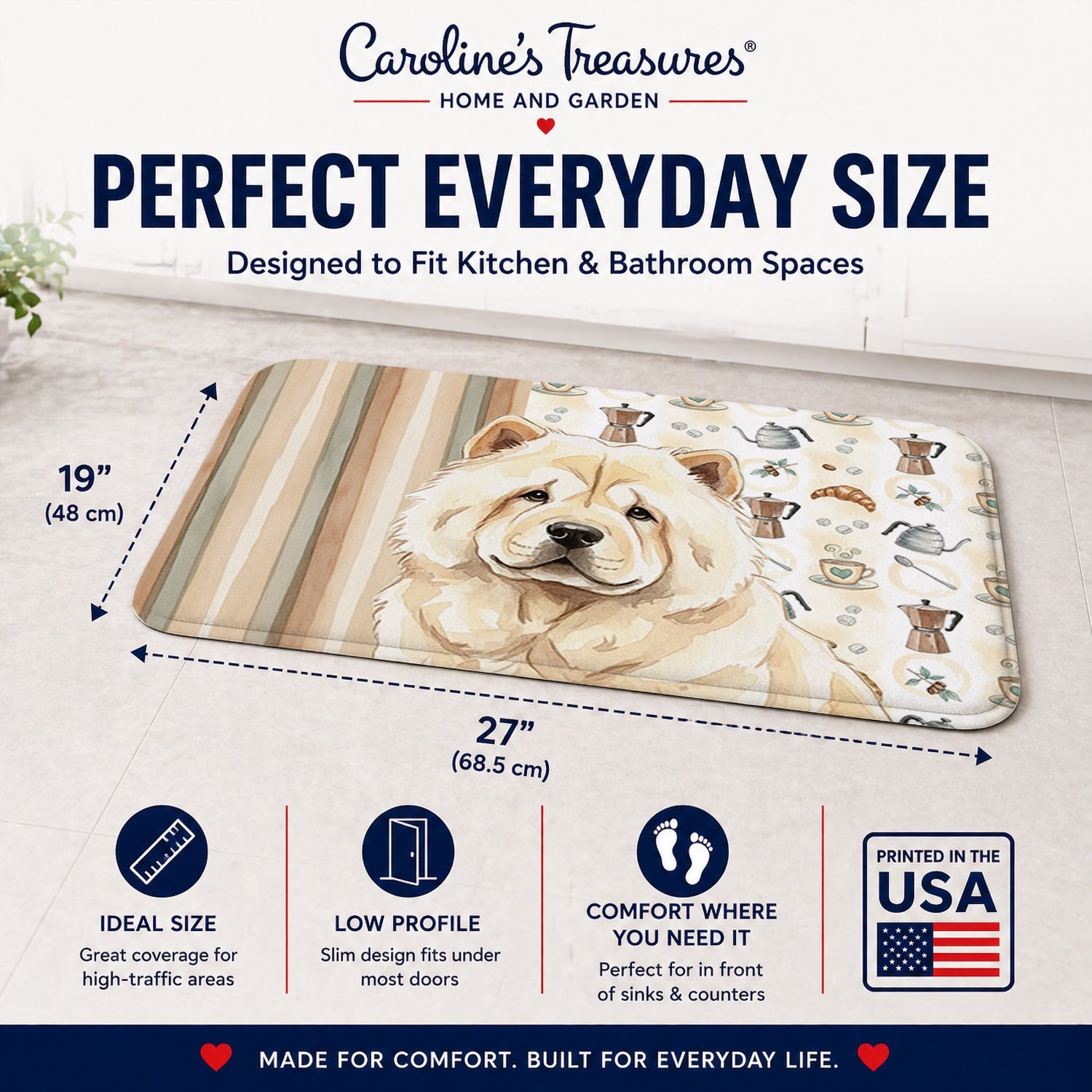 Cream Chow Chow Coffee Bar Memory Foam Kitchen Mat Machine Washable Anti-Fatigue Cushion Comfort Bath or Kitchen Rug