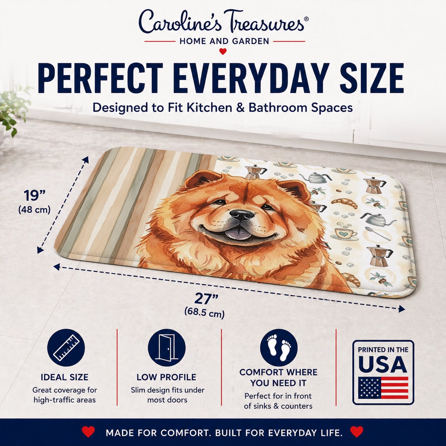 Red Chow Chow Coffee Bar Memory Foam Kitchen Mat Machine Washable Anti-Fatigue Cushion Comfort Bath or Kitchen Rug