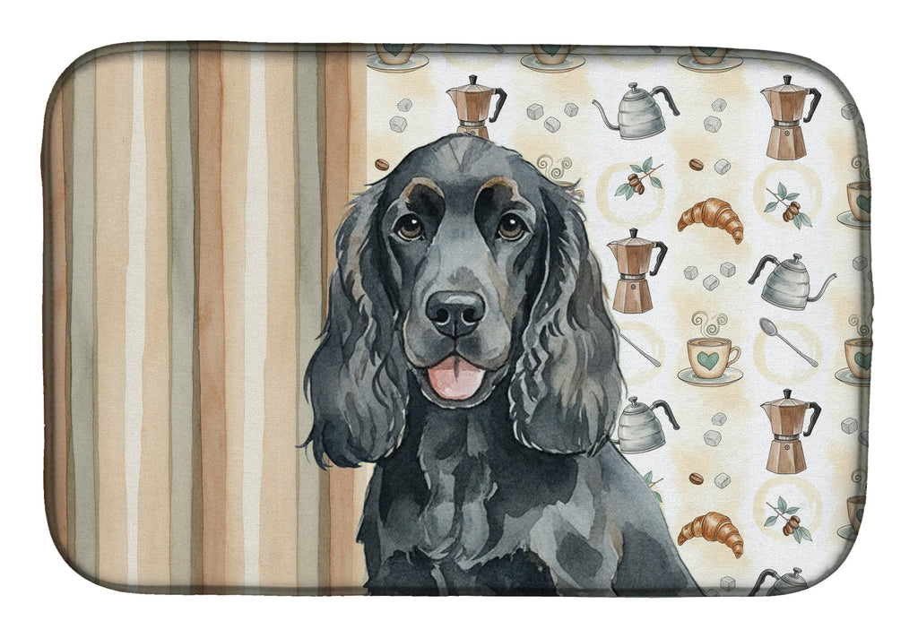 Black Cocker Spaniel Coffee Bar Dish Drying Mat Absorbent Dish Drying Mat Pad for Kitchen Counter Dish Drainer Mat for Countertop, 14 x 21", Multicolor