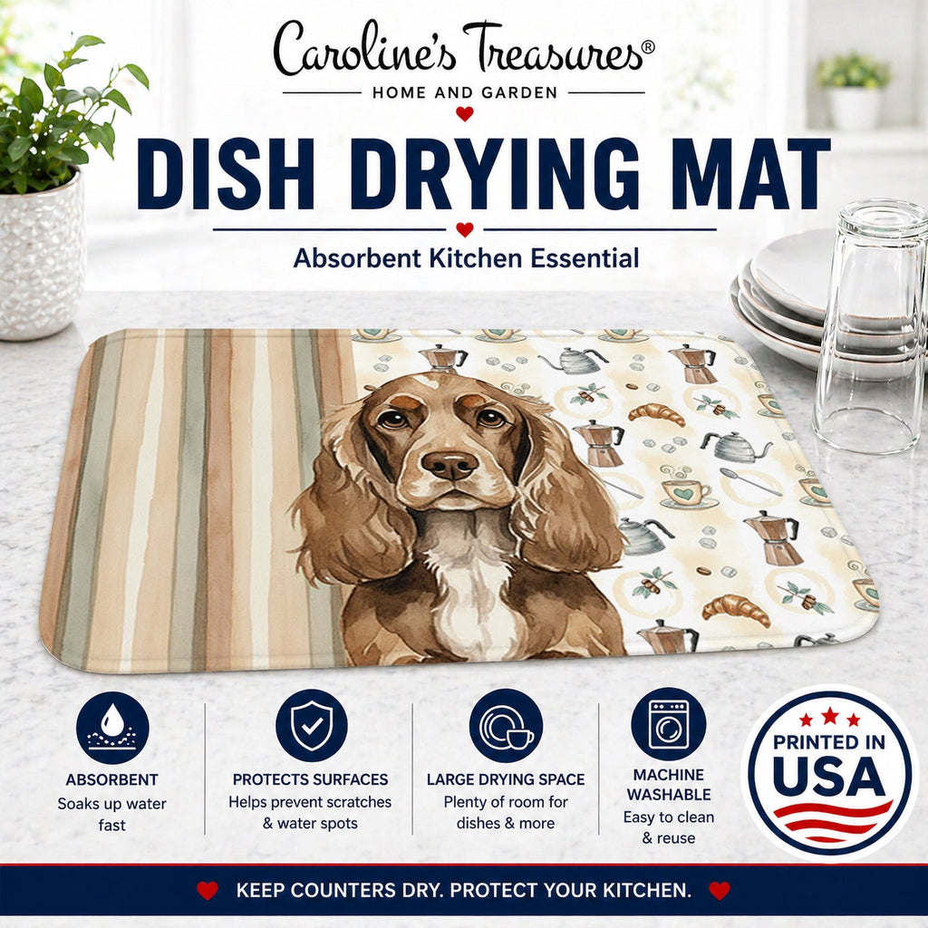 Chocolate Cocker Spaniel Coffee Bar Dish Drying Mat Absorbent Dish Drying Mat Pad for Kitchen Counter Dish Drainer Mat for Countertop, 14 x 21", Multicolor