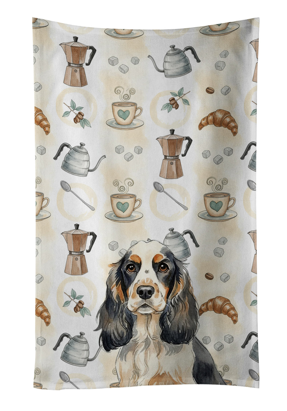 Parti Cocker Spaniel Coffee Bar Kitchen Towel Velour Plush Front and Cotton Loop Back Machine Washable