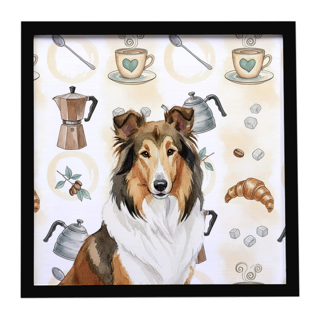 Sable Collie Coffee Bar Framed Metal Print Bathroom, Kitchen, Office, Home Decor Wall Art Ready to Hang, Square, 8X8