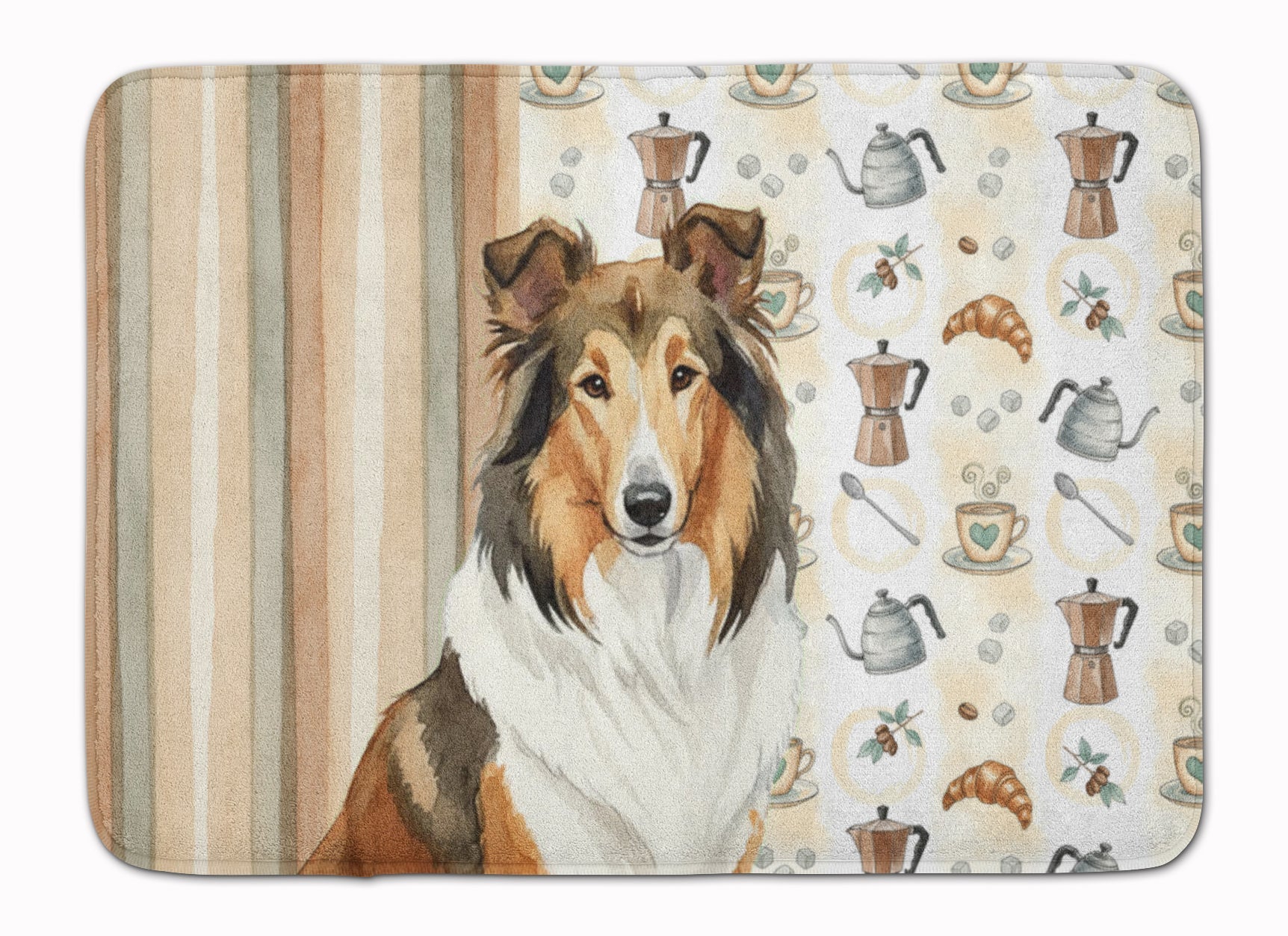 Sable Collie Coffee Bar Memory Foam Kitchen Mat Machine Washable Anti-Fatigue Cushion Comfort Bath or Kitchen Rug