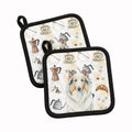 White Collie Coffee Bar Pot Holder Set of 2 Heat Resistant Quilted Hot Pads 7.5 x 7.5 Inch, Insulated Kitchen Trivets for Cooking & Baking