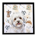 Coton de Tulear Coffee Bar Framed Metal Print Bathroom, Kitchen, Office, Home Decor Wall Art Ready to Hang, Square, 8X8