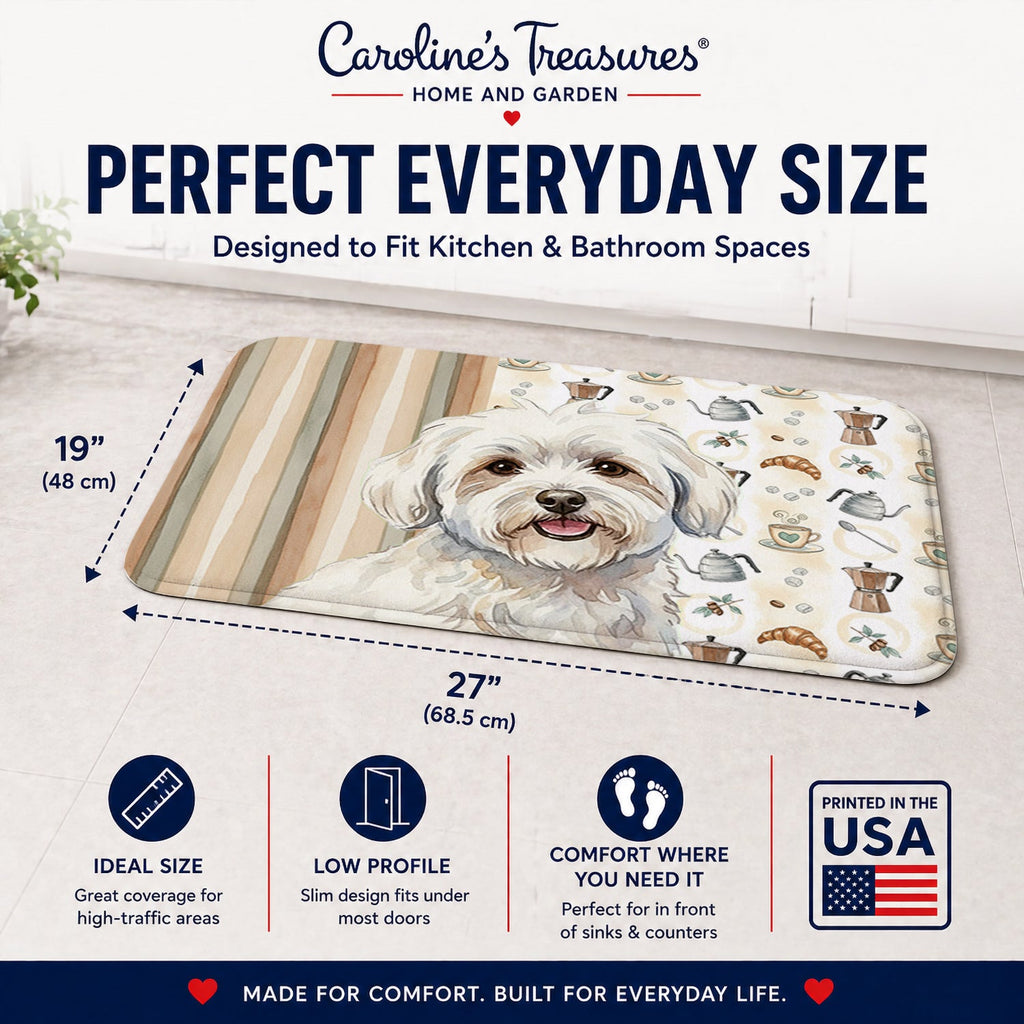 Coton de Tulear Coffee Bar Memory Foam Kitchen Mat Machine Washable Anti-Fatigue Cushion Comfort Bath or Kitchen Rug