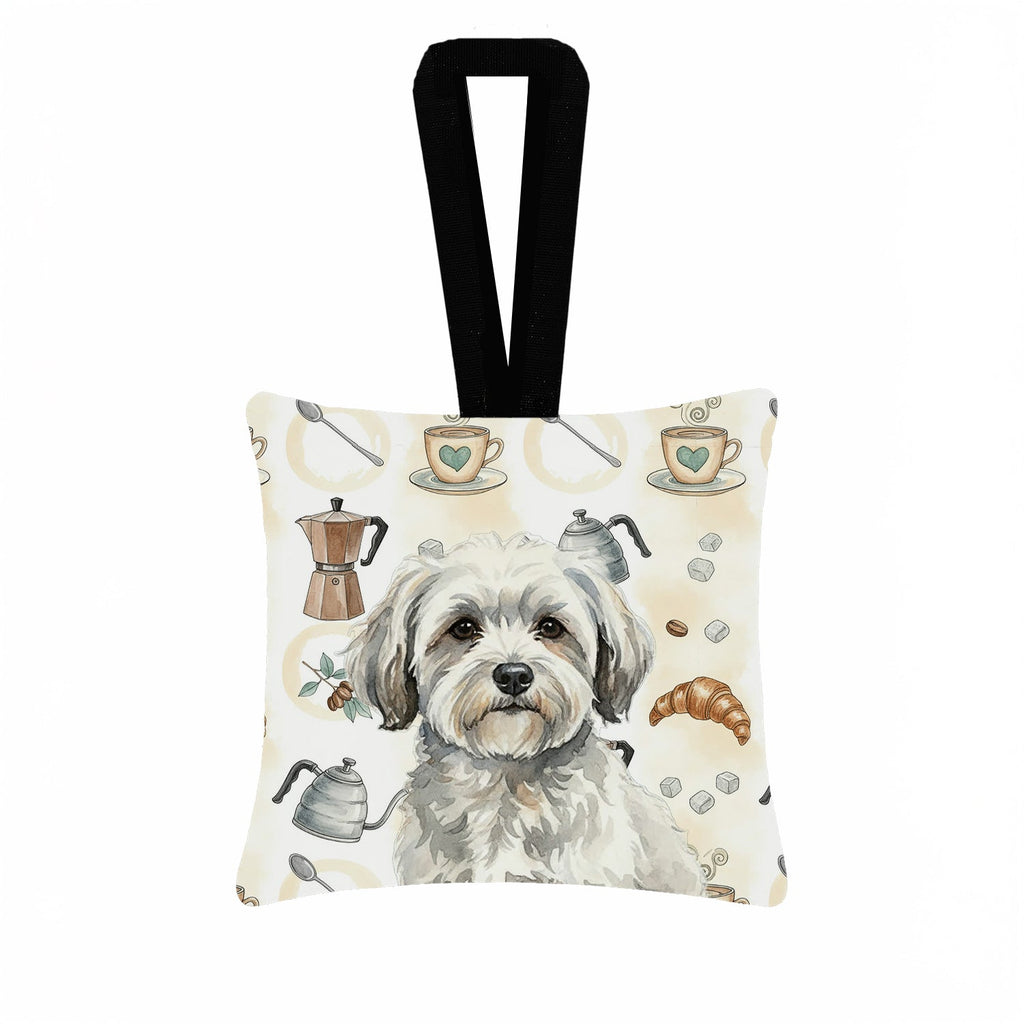 White with Gray Coton de Tulear Coffee Bar Hanging Square Fabric Ornament 3.5 � 3.5 Decorative Door-Knob & Tree Hanger, Soft Fabric