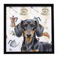 Black and Tan Dachshund Coffee Bar Framed Metal Print Bathroom, Kitchen, Office, Home Decor Wall Art Ready to Hang, Square, 8X8