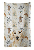 Cream Dachshund Coffee Bar Kitchen Towel Velour Plush Front and Cotton Loop Back Machine Washable