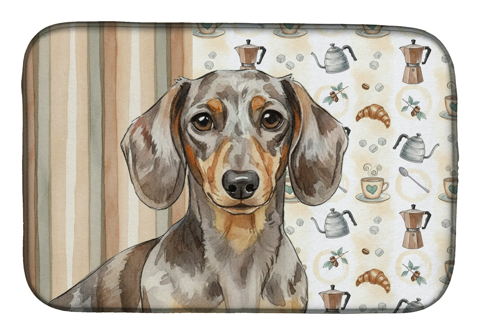 Dapple Dachshund Coffee Bar Dish Drying Mat Absorbent Dish Drying Mat Pad for Kitchen Counter Dish Drainer Mat for Countertop, 14 x 21", Multicolor