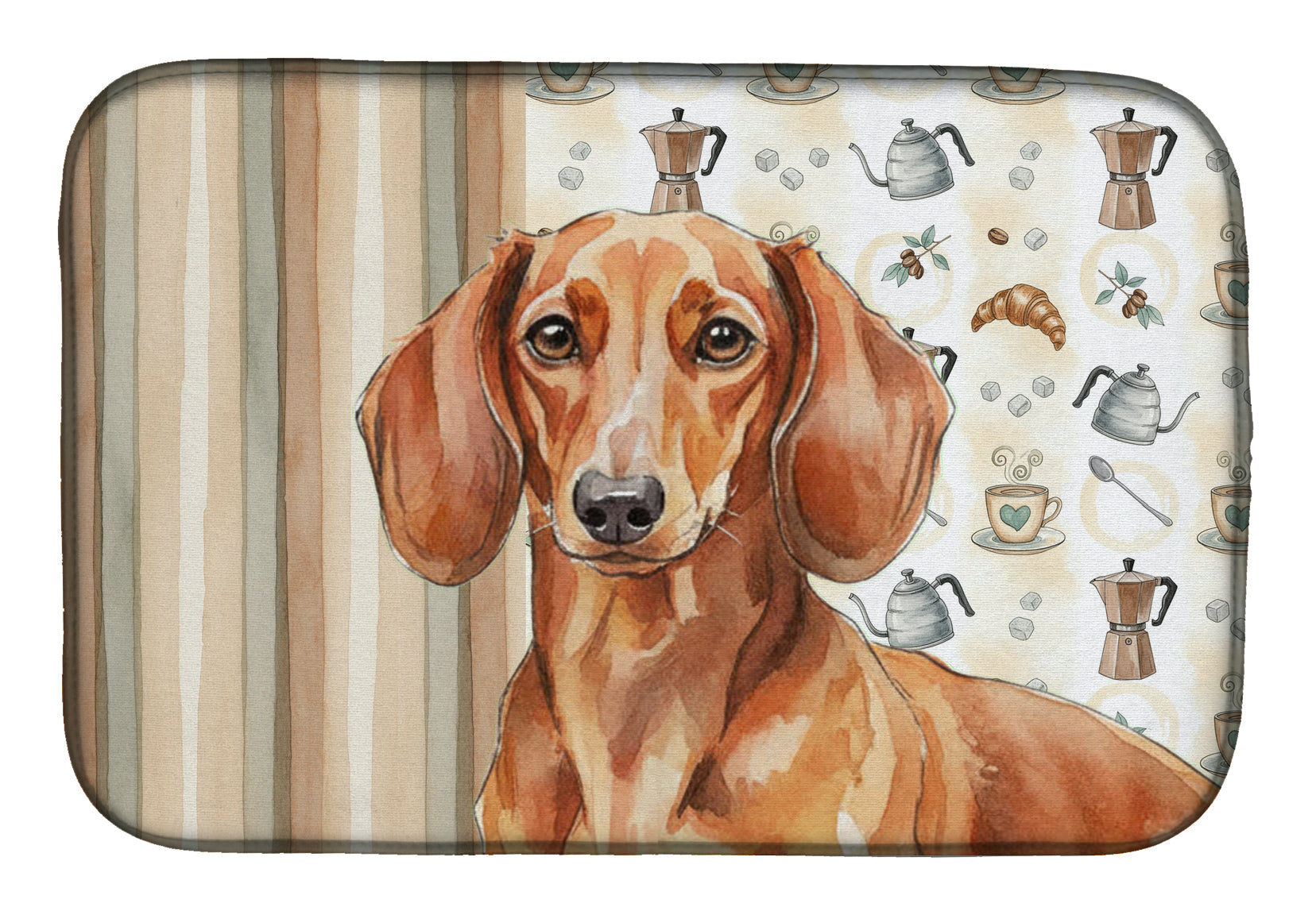 Red Brown Dachshund Coffee Bar Dish Drying Mat Absorbent Dish Drying Mat Pad for Kitchen Counter Dish Drainer Mat for Countertop, 14 x 21", Multicolor