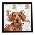 Wirehaired Red Dachshund Coffee Bar Framed Metal Print Bathroom, Kitchen, Office, Home Decor Wall Art Ready to Hang, Square, 8X8