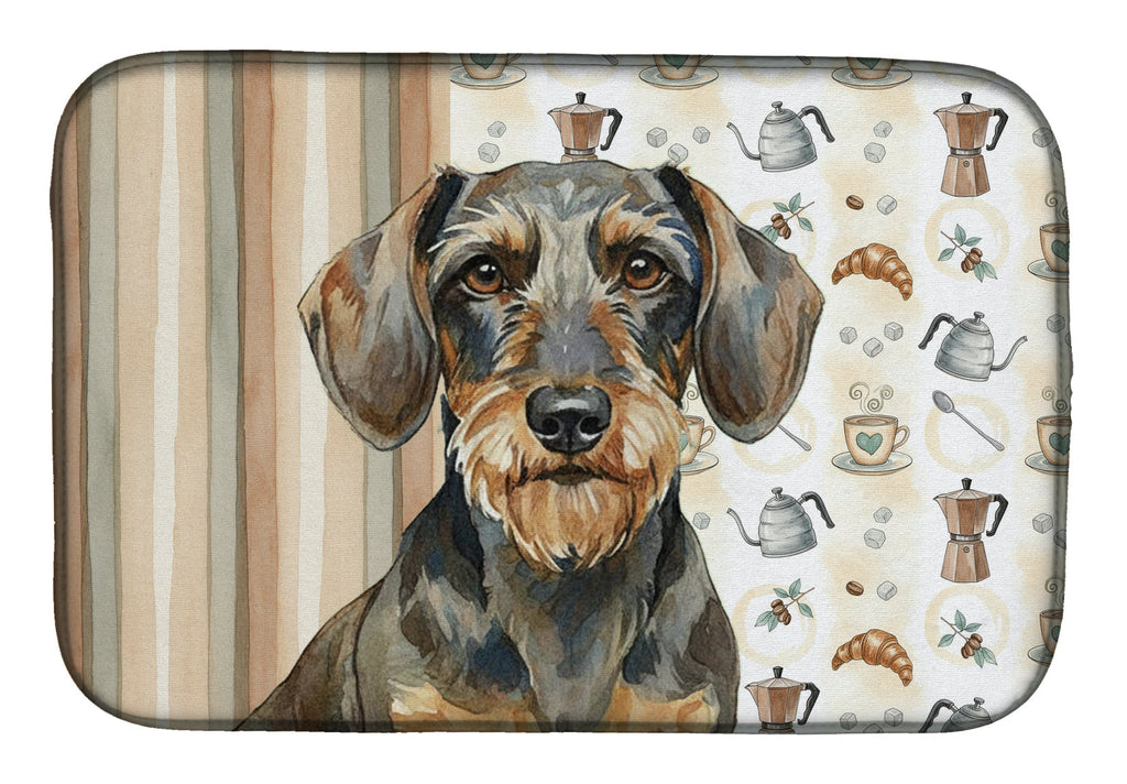 Wirehaired Wild Boar Dachshund Coffee Bar Dish Drying Mat Absorbent Dish Drying Mat Pad for Kitchen Counter Dish Drainer Mat for Countertop, 14 x 21", Multicolor