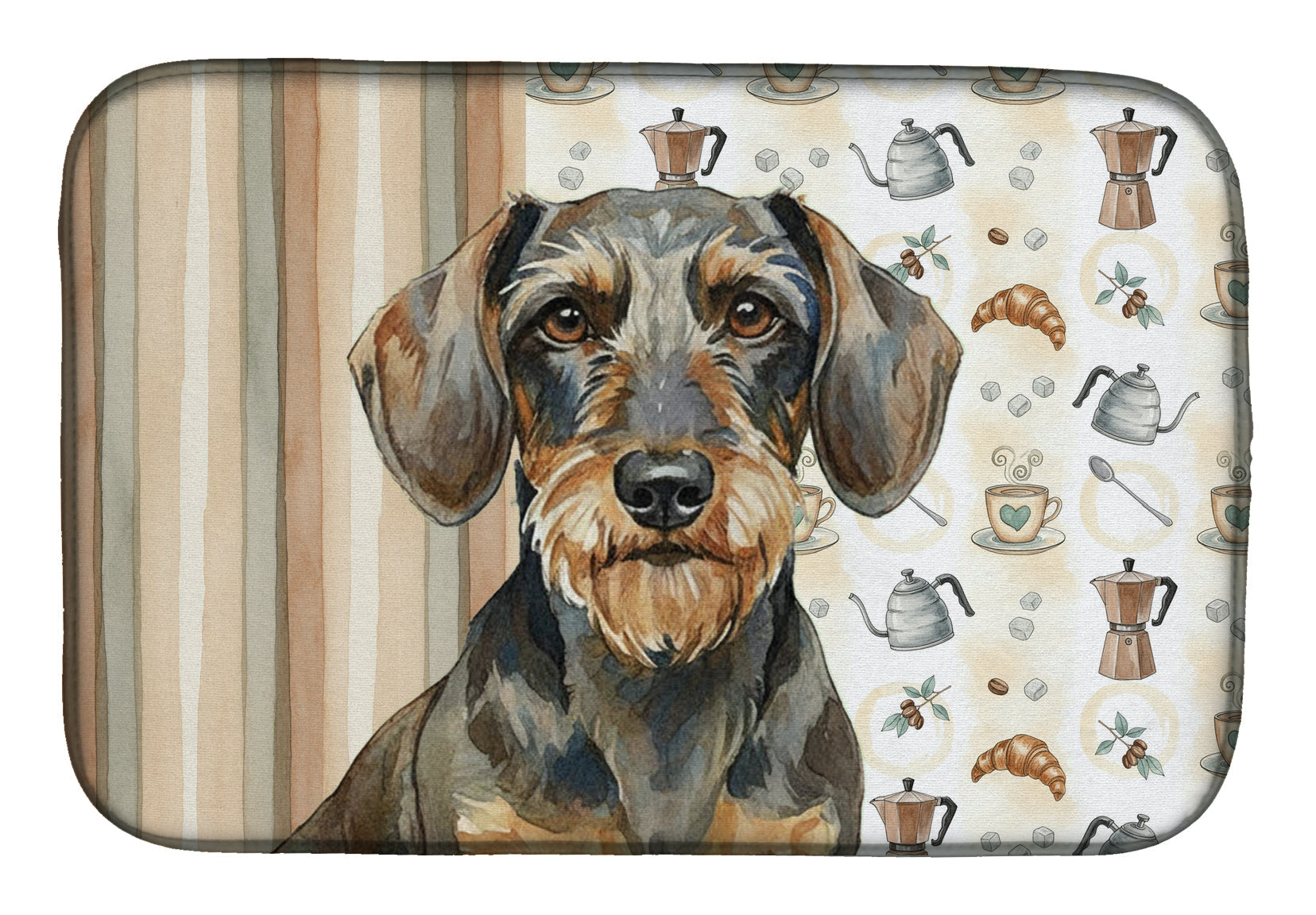 Wirehaired Wild Boar Dachshund Coffee Bar Dish Drying Mat Absorbent Dish Drying Mat Pad for Kitchen Counter Dish Drainer Mat for Countertop, 14 x 21", Multicolor