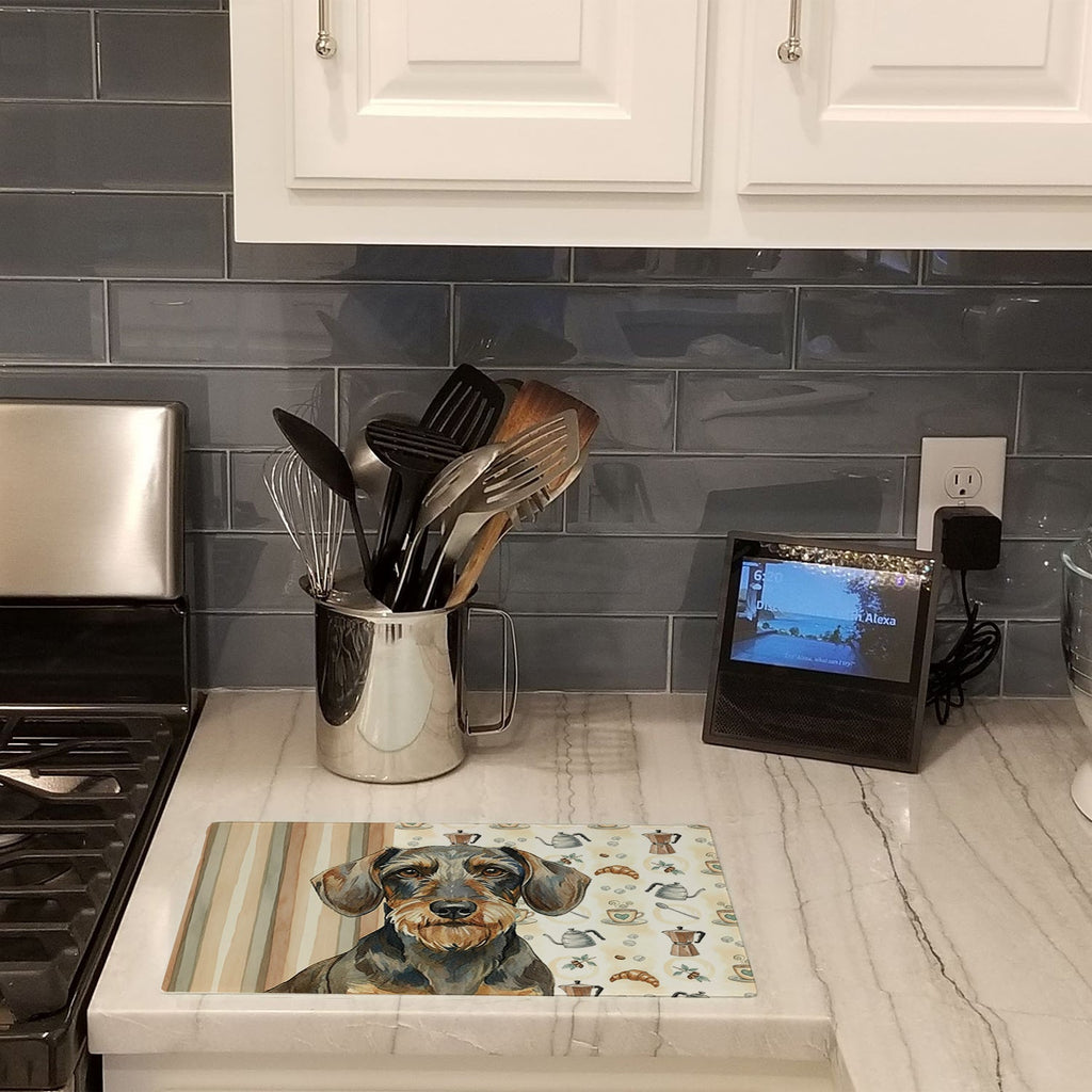Wirehaired Wild Boar Dachshund Coffee Bar Cutting Board Tempered Glass Kitchen Cutting Surface, Heat Resistant Chopping, Non-Slip Feet, Food Prep & Serving