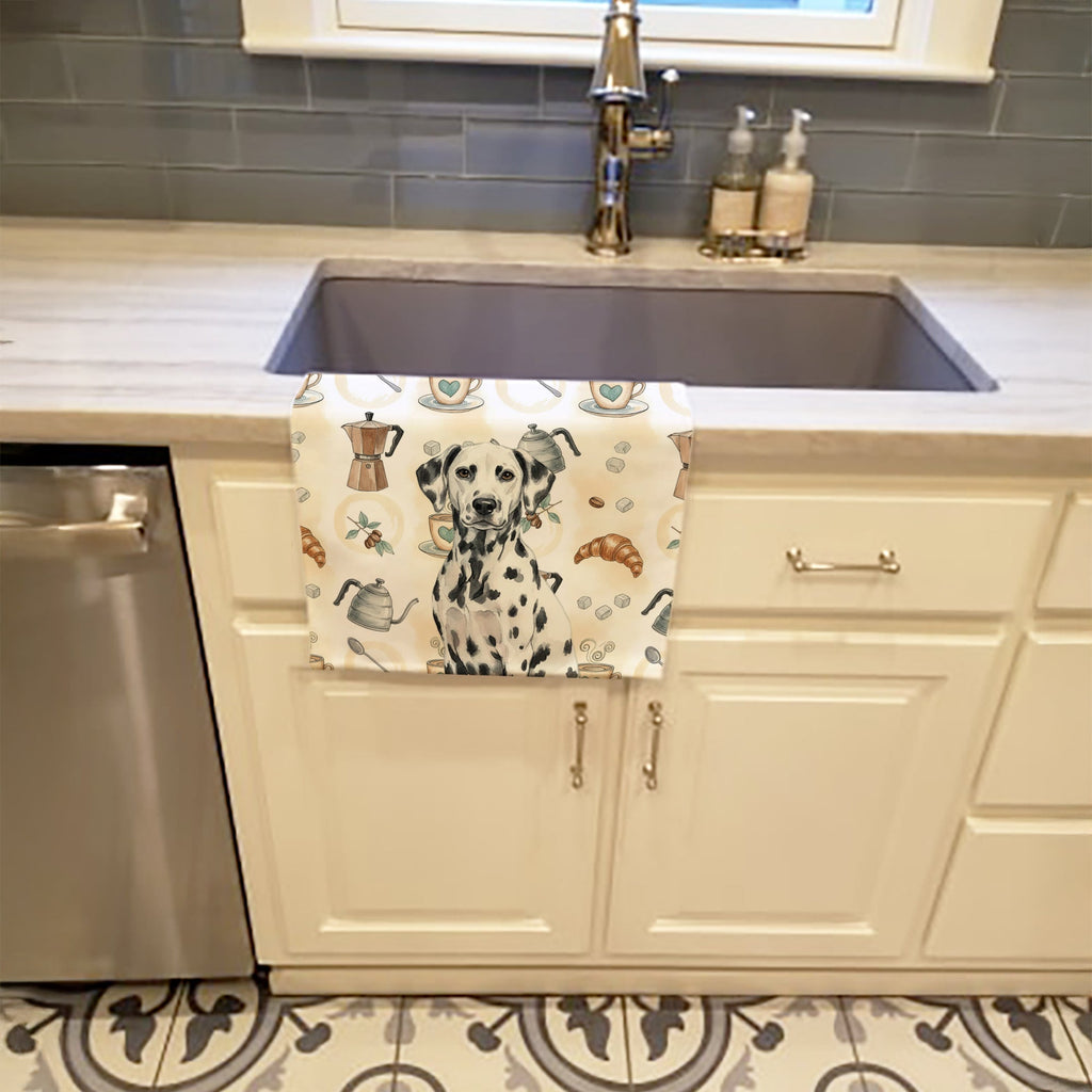 Dalmatian Coffee Bar Kitchen Towel Velour Plush Front and Cotton Loop Back Machine Washable