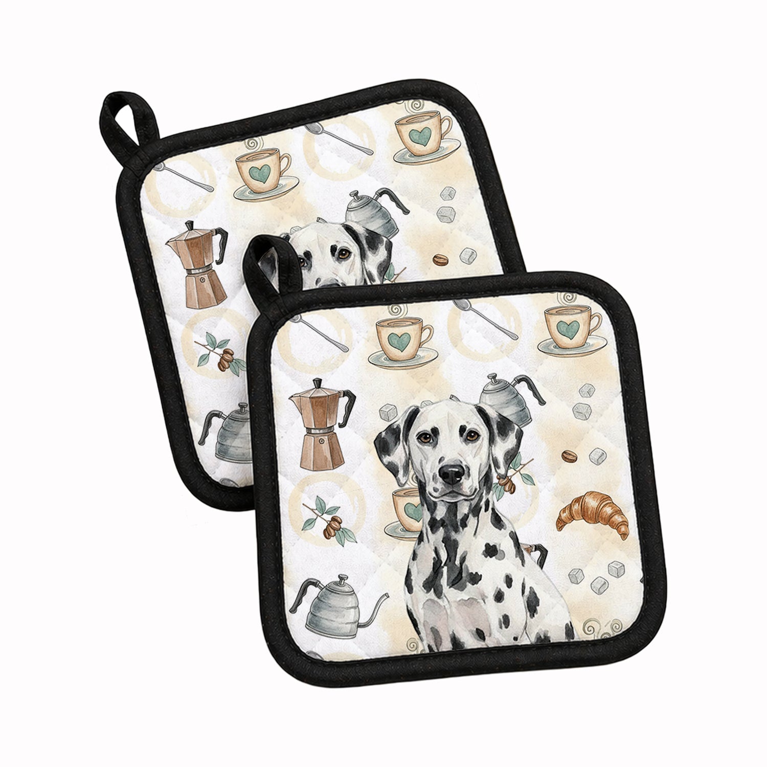 Dalmatian Coffee Bar Pot Holder Set of 2 Heat Resistant Quilted Hot Pads 7.5 x 7.5 Inch, Insulated Kitchen Trivets for Cooking & Baking