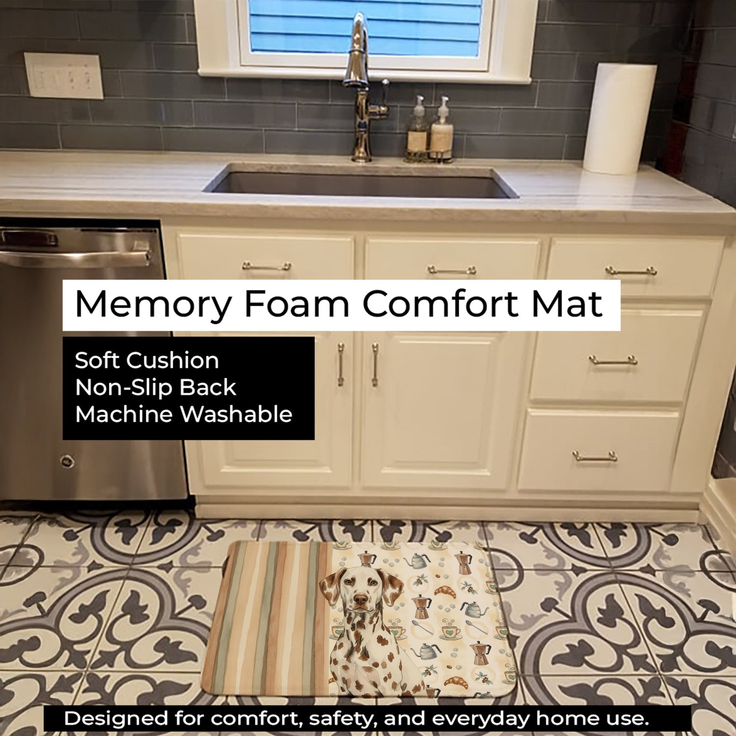 Liver Dalmatian Coffee Bar Memory Foam Kitchen Mat Machine Washable Anti-Fatigue Cushion Comfort Bath or Kitchen Rug