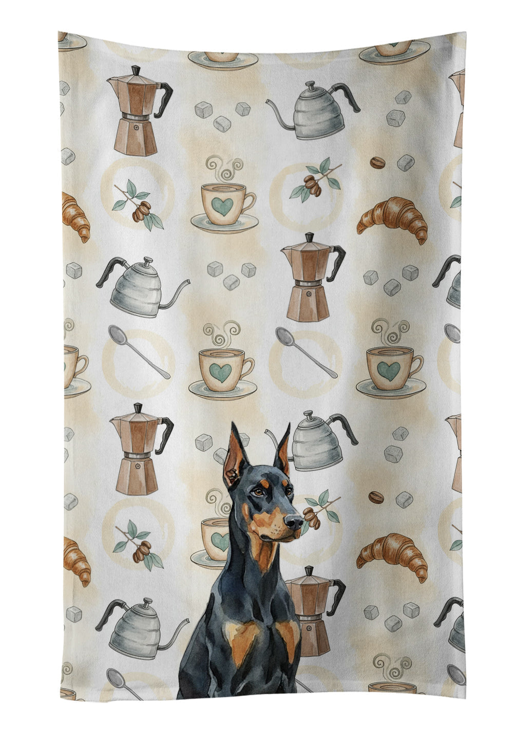 Doberman Pinscher Coffee Bar Kitchen Towel Velour Plush Front and Cotton Loop Back Machine Washable