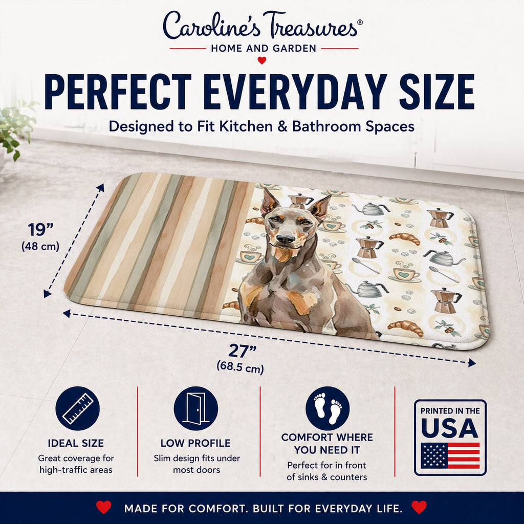 Fawn Doberman Pinscher Coffee Bar Memory Foam Kitchen Mat Machine Washable Anti-Fatigue Cushion Comfort Bath or Kitchen Rug