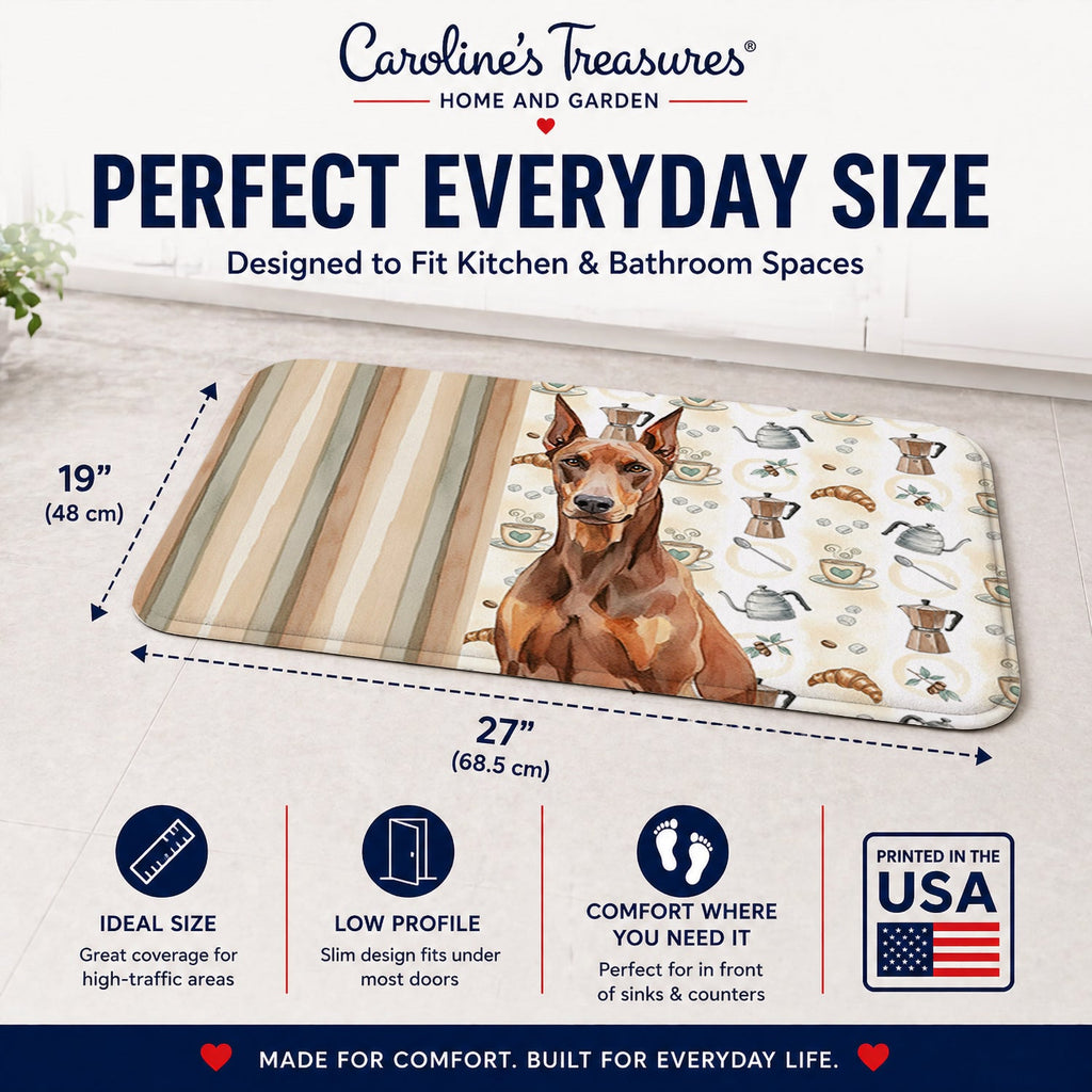 Red Doberman Pinscher Coffee Bar Memory Foam Kitchen Mat Machine Washable Anti-Fatigue Cushion Comfort Bath or Kitchen Rug