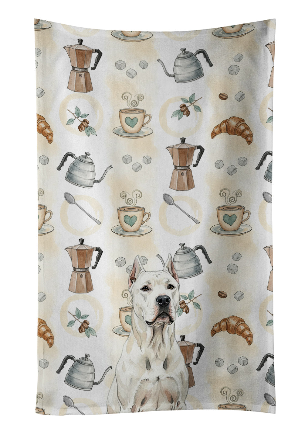 Dogo Argentino Coffee Bar Kitchen Towel Velour Plush Front and Cotton Loop Back Machine Washable