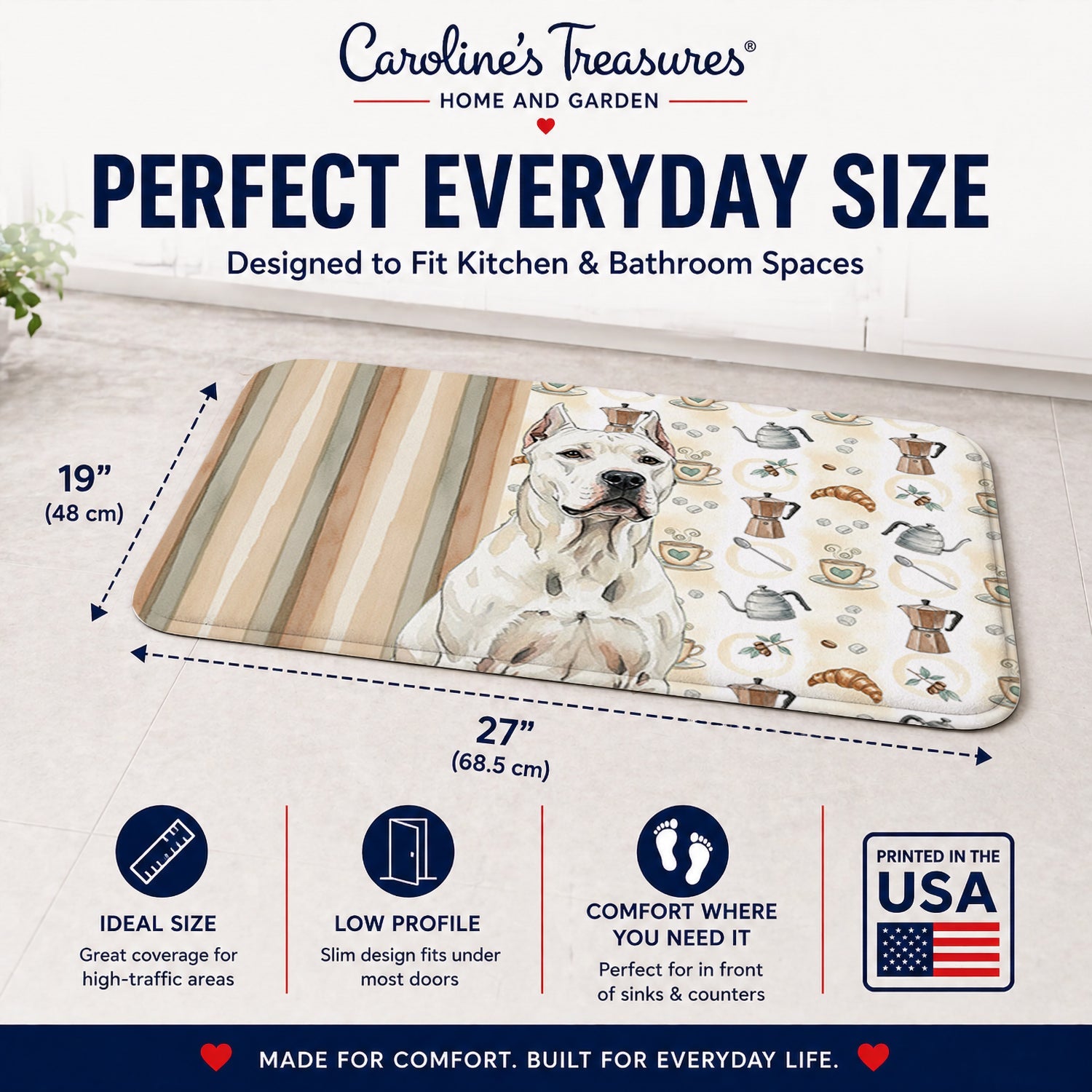 Dogo Argentino Coffee Bar Memory Foam Kitchen Mat Machine Washable Anti-Fatigue Cushion Comfort Bath or Kitchen Rug