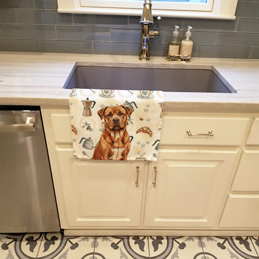 Mahogany Dogue de Bordeaux Coffee Bar Kitchen Towel Velour Plush Front and Cotton Loop Back Machine Washable