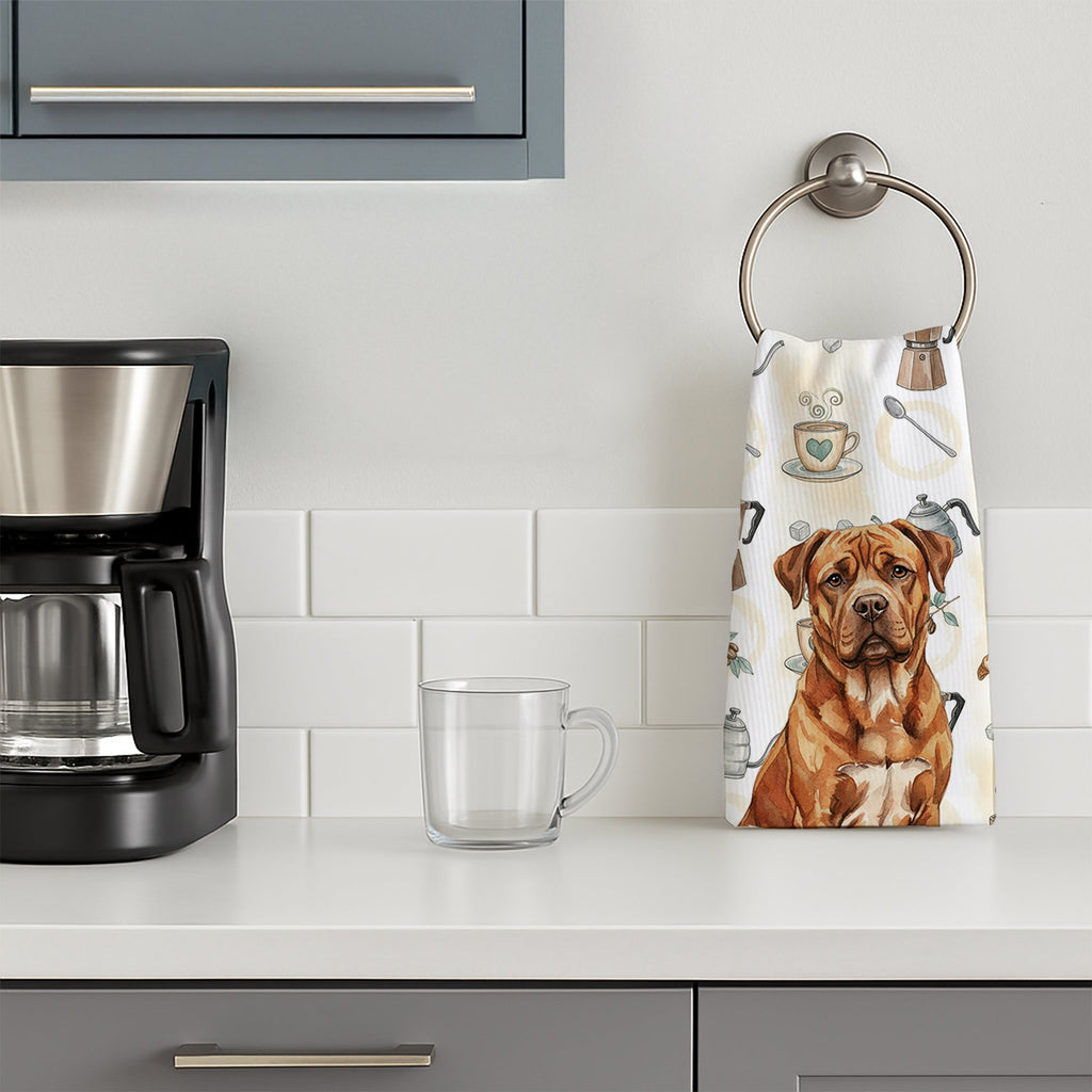 Mahogany Dogue de Bordeaux Coffee Bar Kitchen Towel Velour Plush Front and Cotton Loop Back Machine Washable