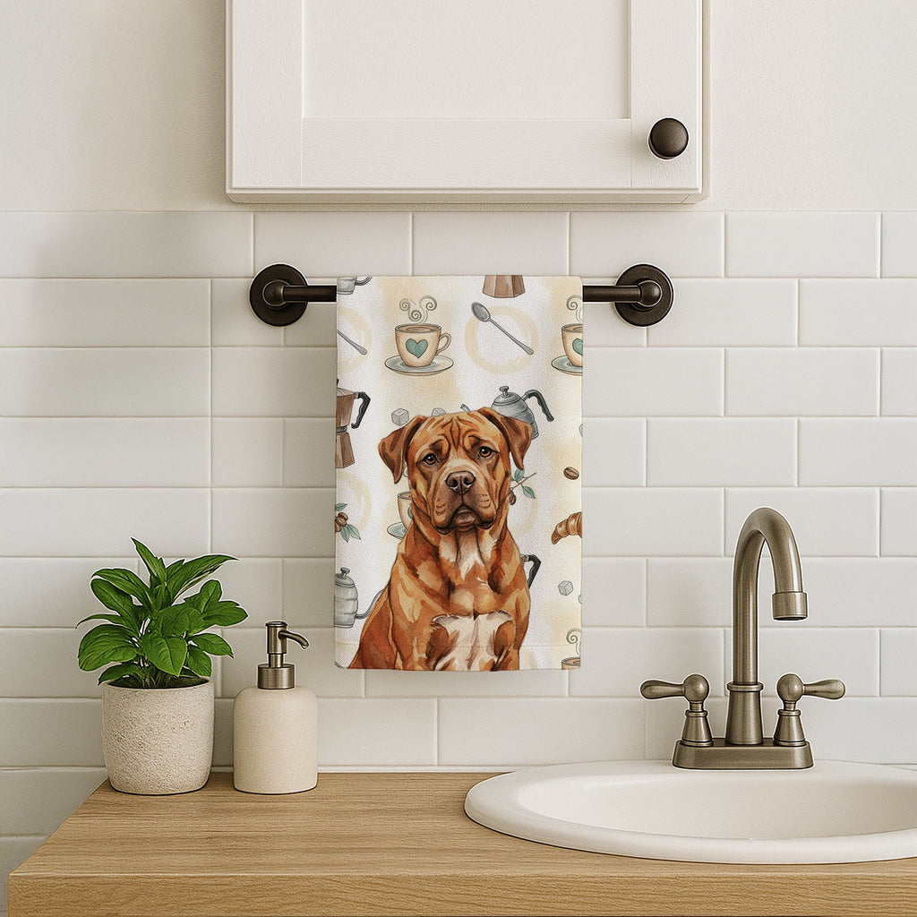 Mahogany Dogue de Bordeaux Coffee Bar Kitchen Towel Velour Plush Front and Cotton Loop Back Machine Washable