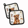 Mahogany Dogue de Bordeaux Coffee Bar Pot Holder Set of 2 Heat Resistant Quilted Hot Pads 7.5 x 7.5 Inch, Insulated Kitchen Trivets for Cooking & Baking