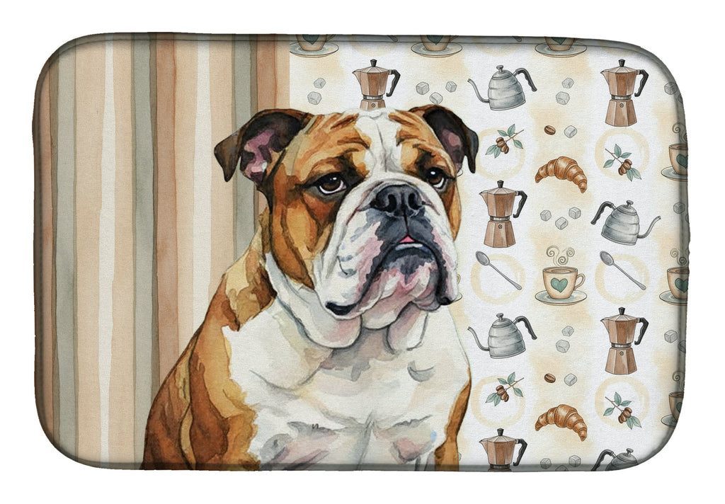Brindle and White English Bulldog Coffee Bar Dish Drying Mat Absorbent Dish Drying Mat Pad for Kitchen Counter Dish Drainer Mat for Countertop, 14 x 21", Multicolor