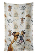 Brindle and White English Bulldog Coffee Bar Kitchen Towel Velour Plush Front and Cotton Loop Back Machine Washable