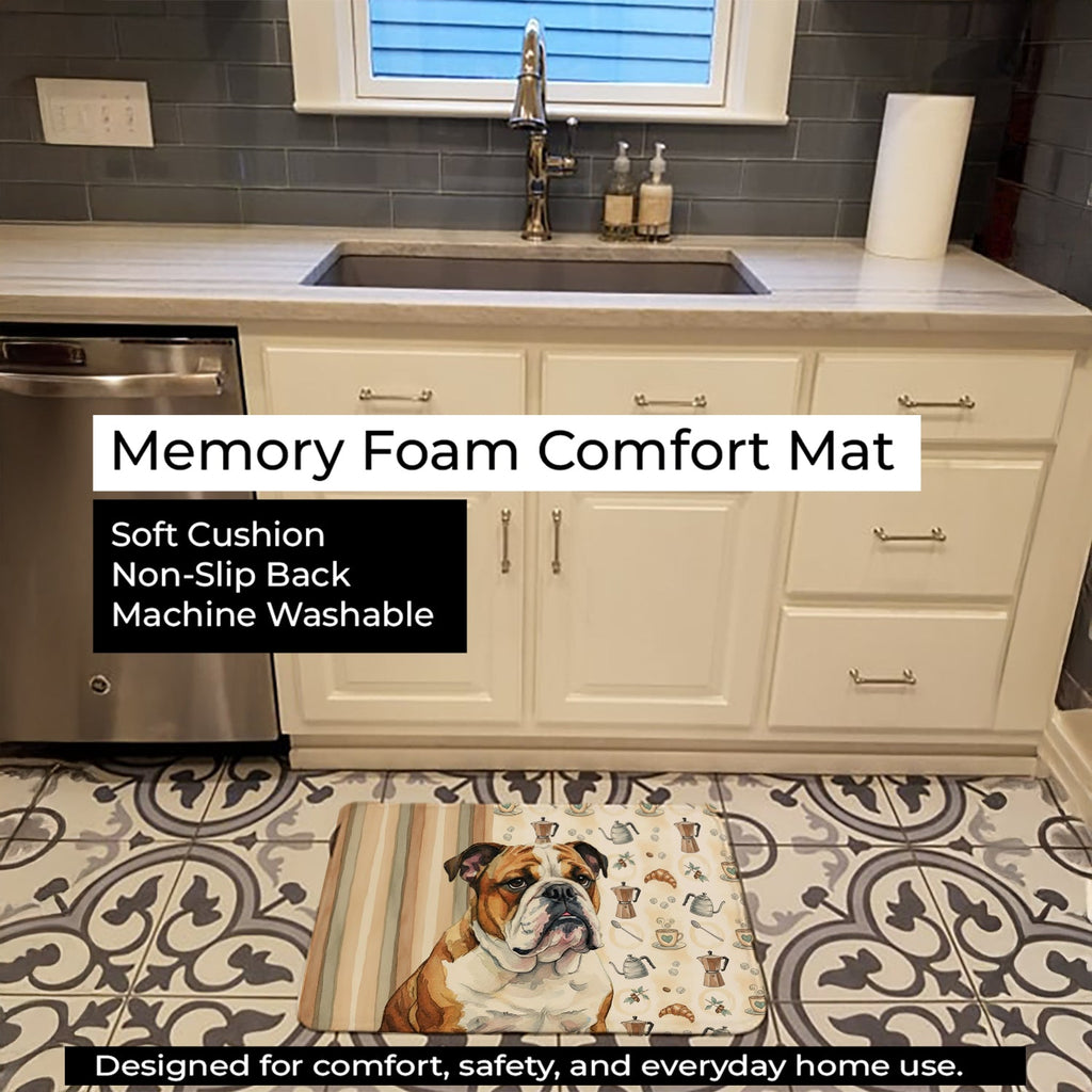 Brindle and White English Bulldog Coffee Bar Memory Foam Kitchen Mat Machine Washable Anti-Fatigue Cushion Comfort Bath or Kitchen Rug