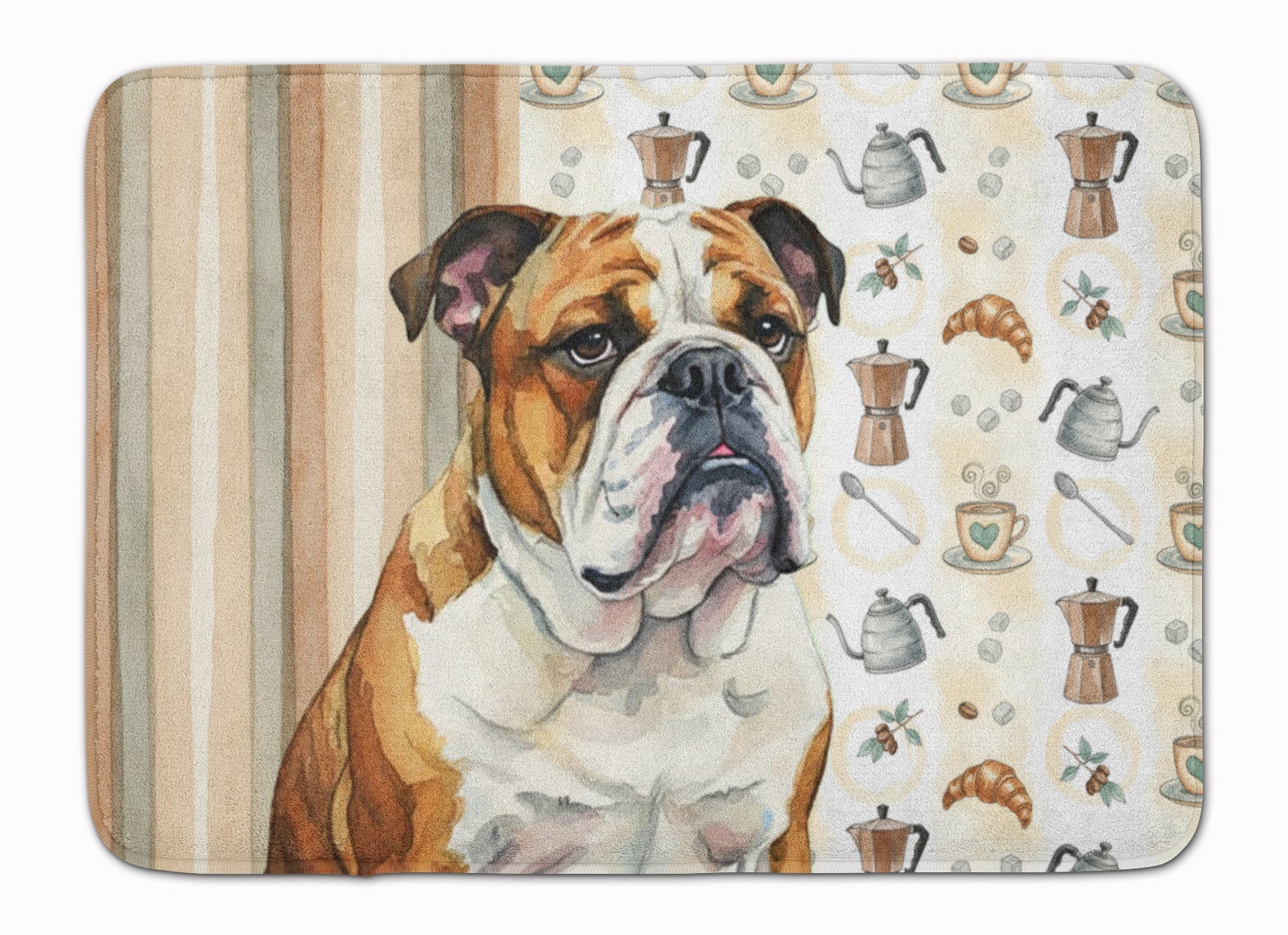 Brindle and White English Bulldog Coffee Bar Memory Foam Kitchen Mat Machine Washable Anti-Fatigue Cushion Comfort Bath or Kitchen Rug