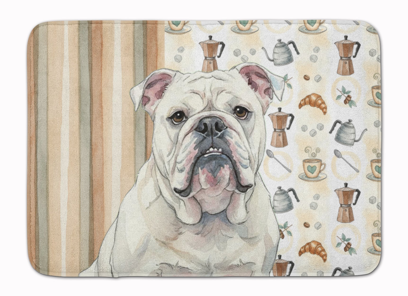 White English Bulldog Coffee Bar Memory Foam Kitchen Mat Machine Washable Anti-Fatigue Cushion Comfort Bath or Kitchen Rug