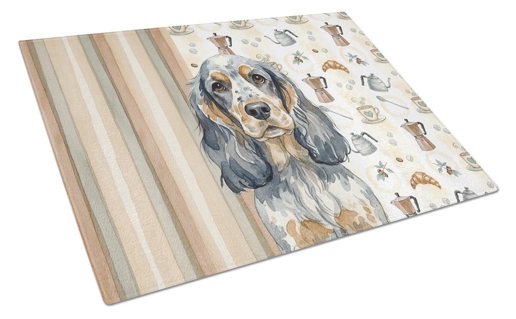 Blue Roan & Tan English Cocker Spaniel Coffee Bar Cutting Board Tempered Glass Kitchen Cutting Surface, Heat Resistant Chopping, Non-Slip Feet, Food Prep & Serving