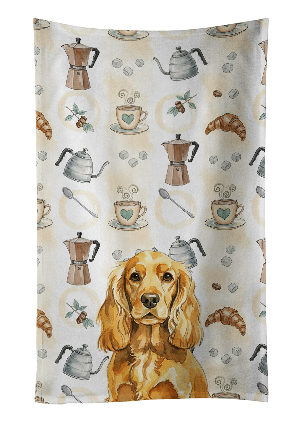 Golden English Cocker Spaniel Coffee Bar Kitchen Towel Velour Plush Front and Cotton Loop Back Machine Washable