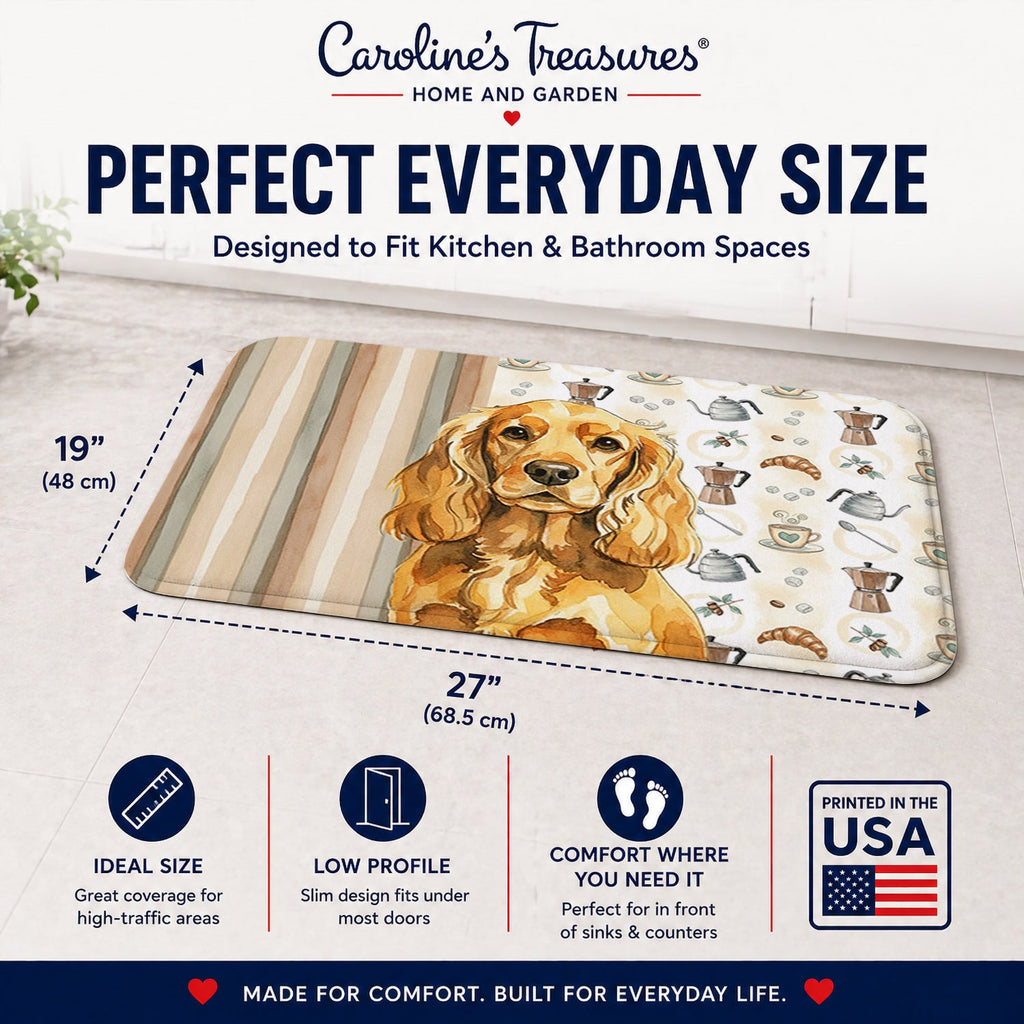 Golden English Cocker Spaniel Coffee Bar Memory Foam Kitchen Mat Machine Washable Anti-Fatigue Cushion Comfort Bath or Kitchen Rug