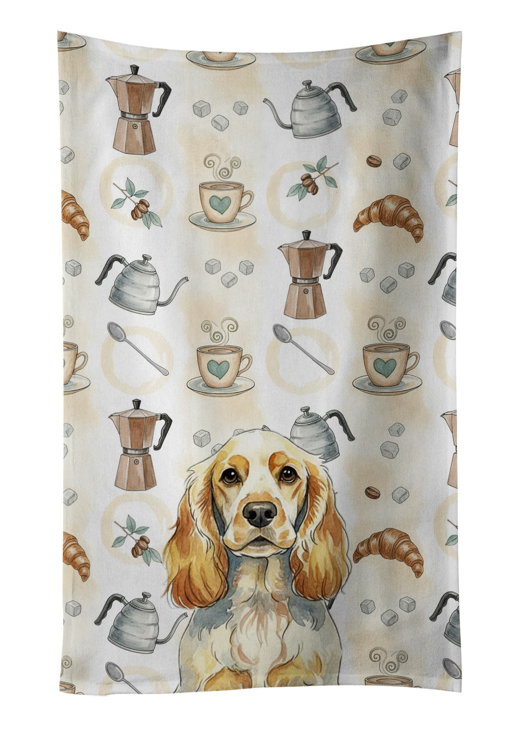 Lemon Roan English Cocker Spaniel Coffee Bar Kitchen Towel Velour Plush Front and Cotton Loop Back Machine Washable