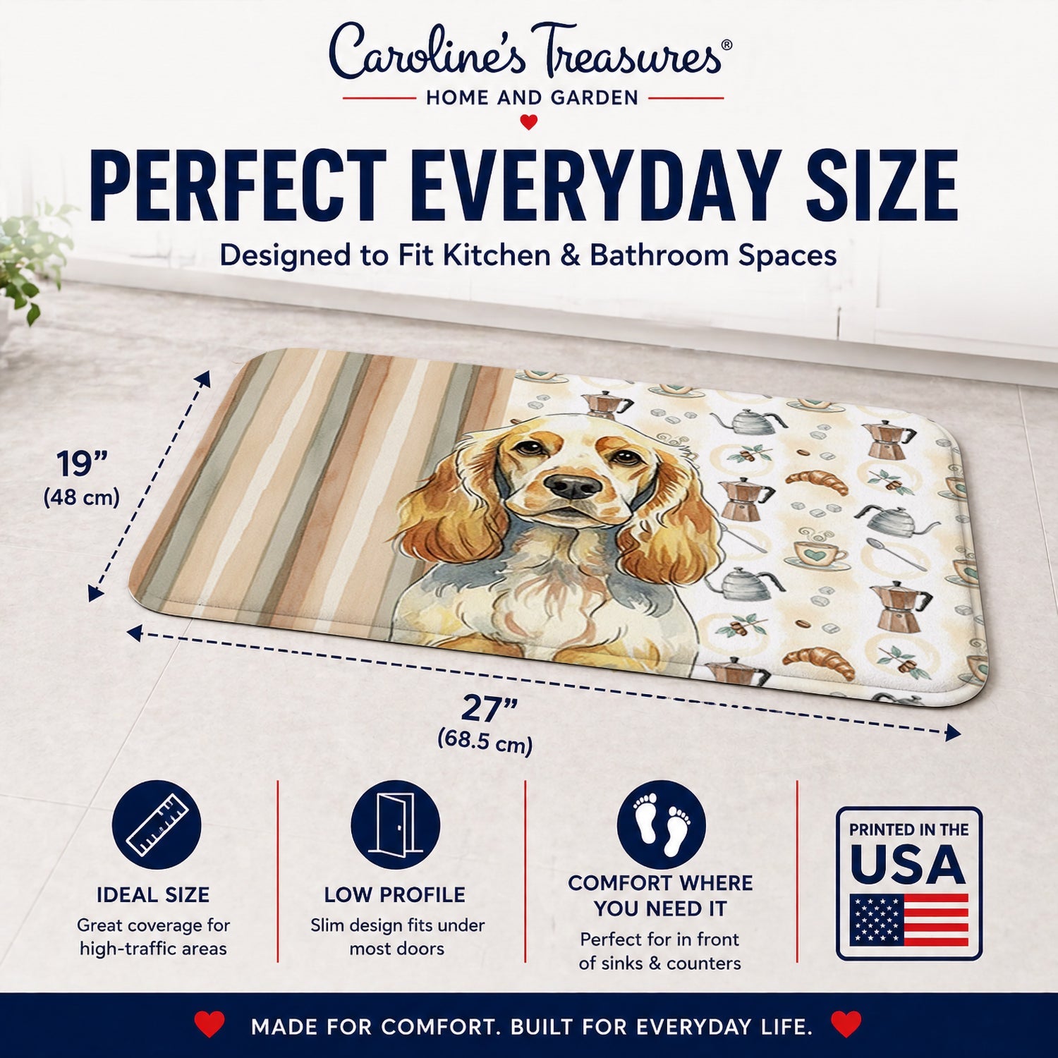 Lemon Roan English Cocker Spaniel Coffee Bar Memory Foam Kitchen Mat Machine Washable Anti-Fatigue Cushion Comfort Bath or Kitchen Rug
